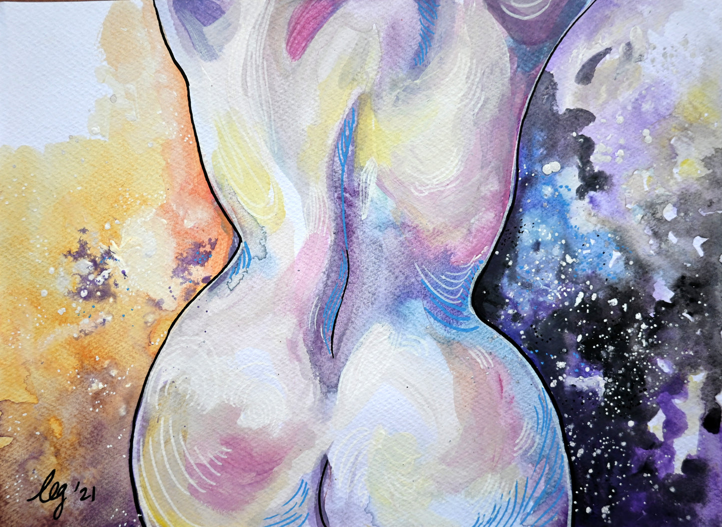 Woman & Galaxy | Gaia Inspired Original Gouache Art