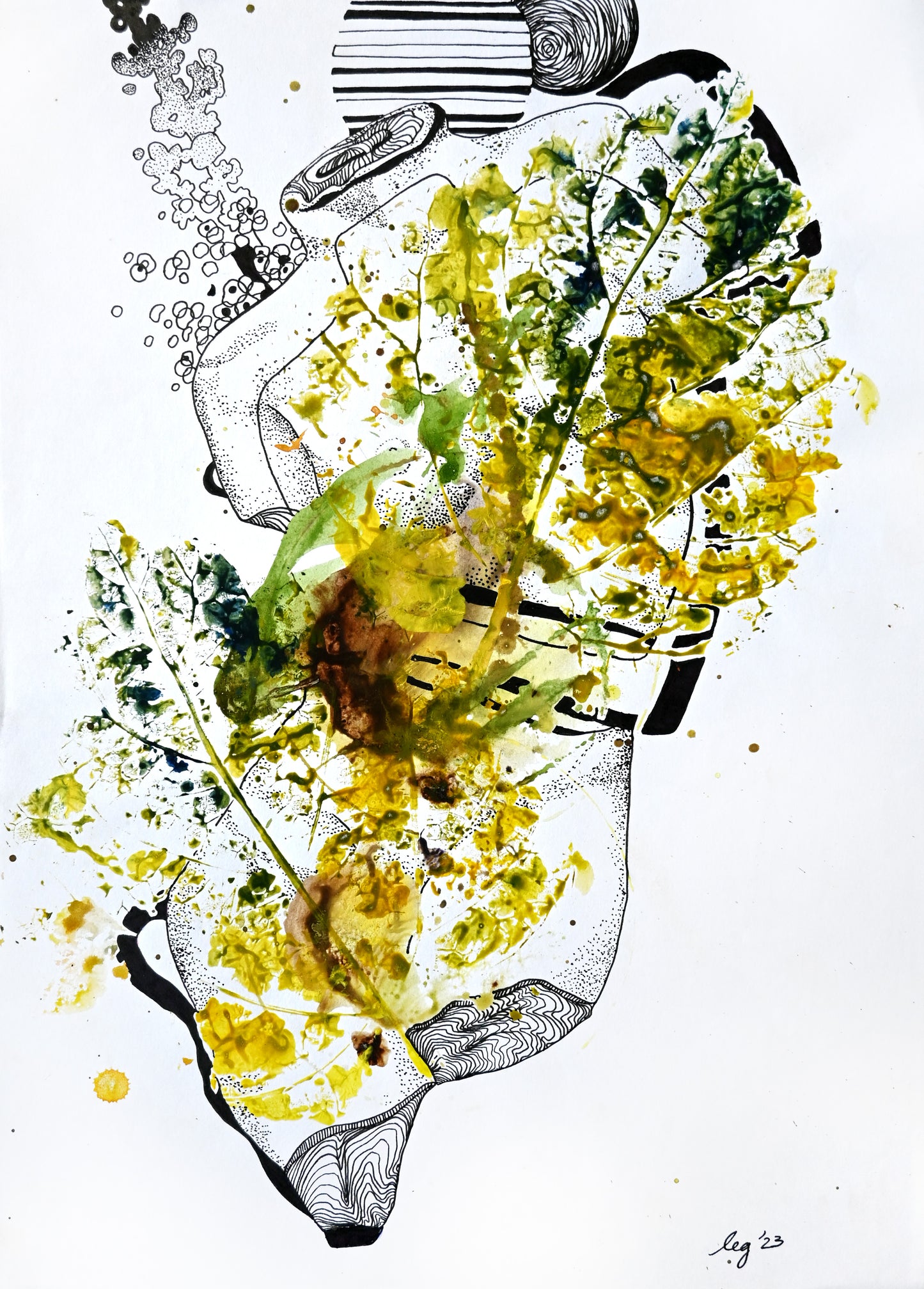 Mulberry Leaf Plant Lady | Original Mixed Media on Paper