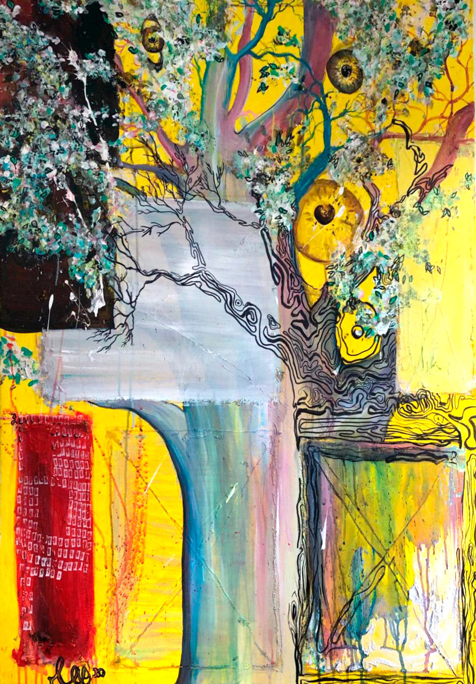 Dreamy Yellow Nature-themed Original Painting | Mixed Media on Canvas