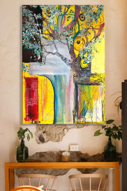 Dreamy Yellow Nature-themed Original Painting | Mixed Media on Canvas