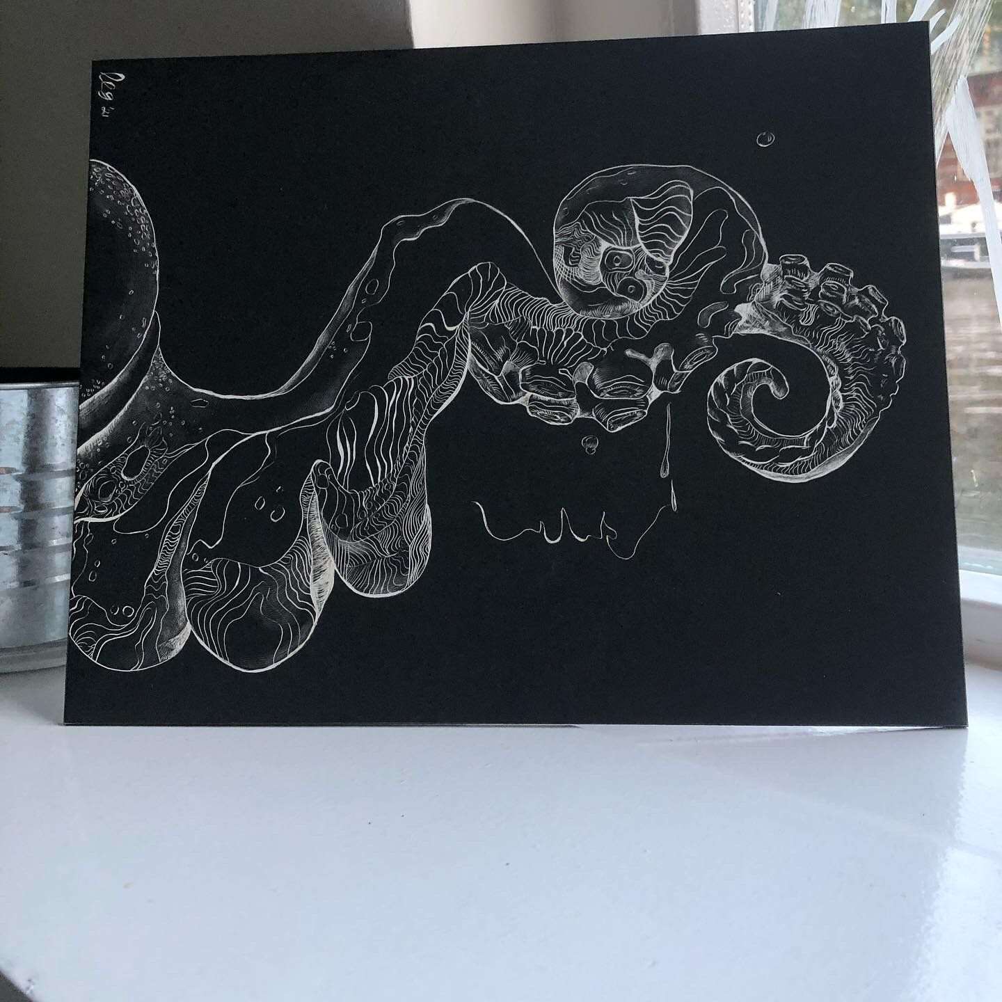 Black and White Trippy Octopus Art