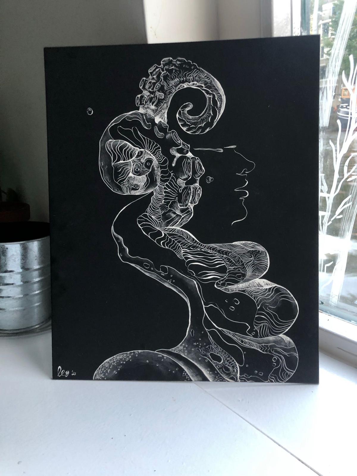 Black and White Trippy Octopus Art